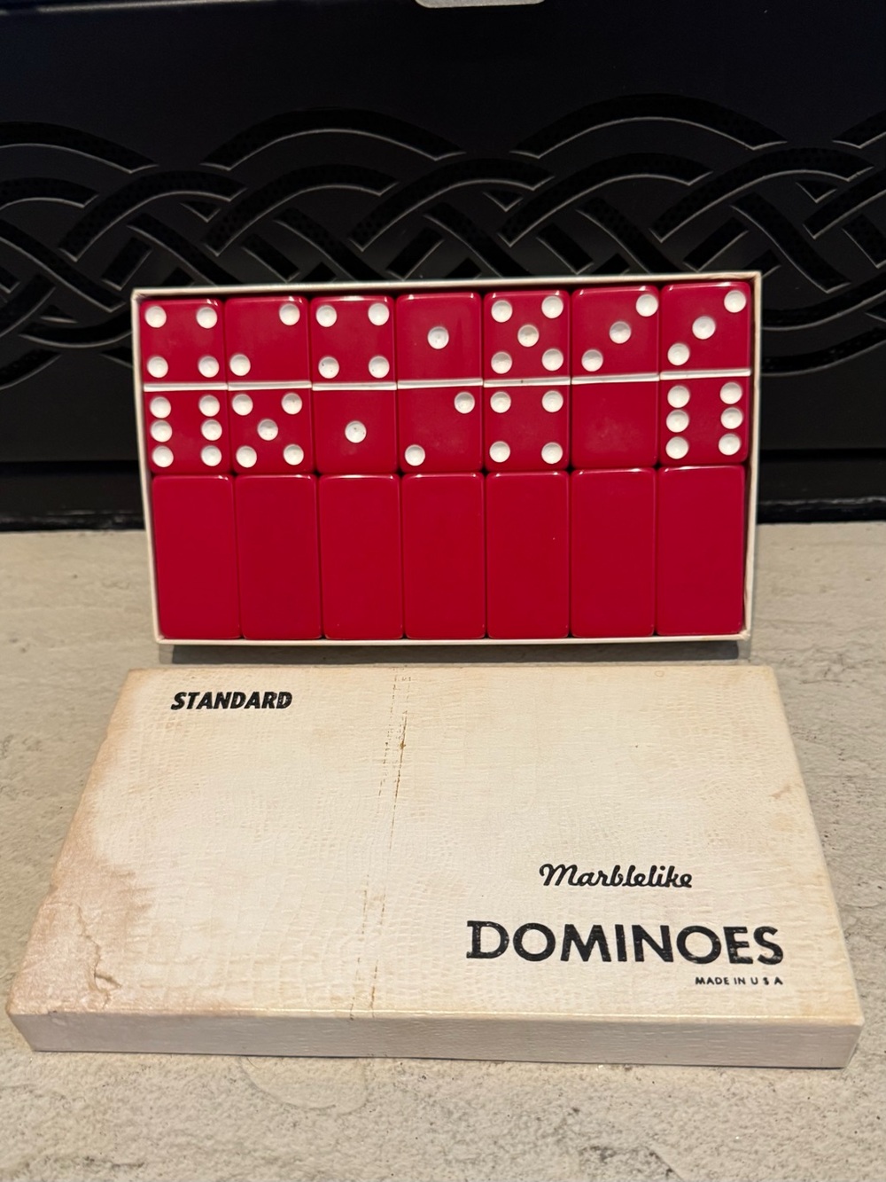 Vintage Marblelike Red Domino Set Puremco Manufacturing
